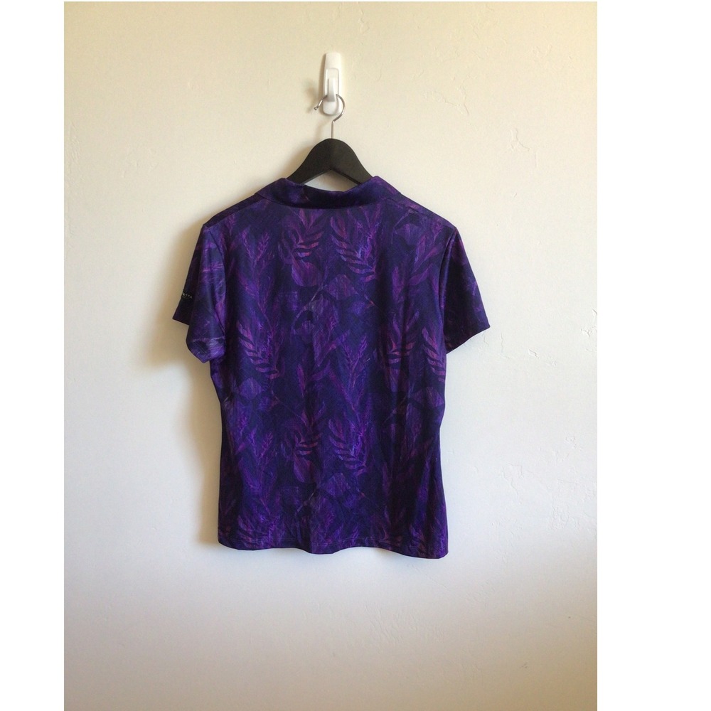 Yatta Golf Womens Purple Tropical Leaf Print Performance Polo Shirt Size L - Picture 3 of 5